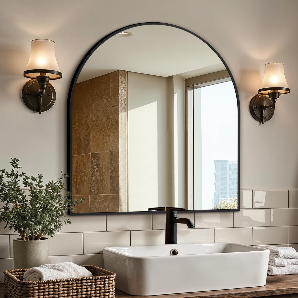 Arched Bathroom Vanity Mirror for Over Sink, 2 Pack 30”x20”, Black