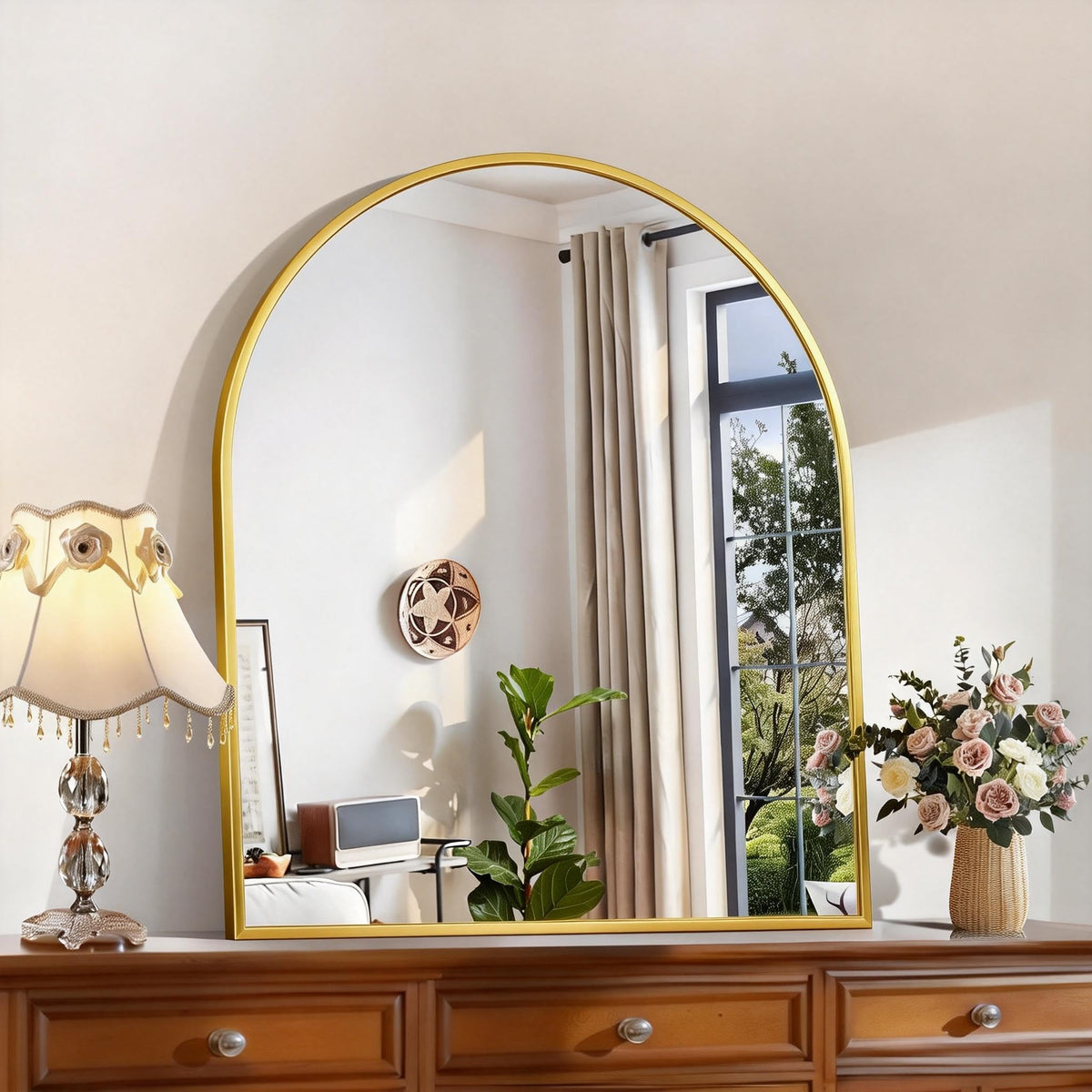 CIRCUMI Arched Wall Mirror, 36"x48" Black Arched Mirror for Bathroom