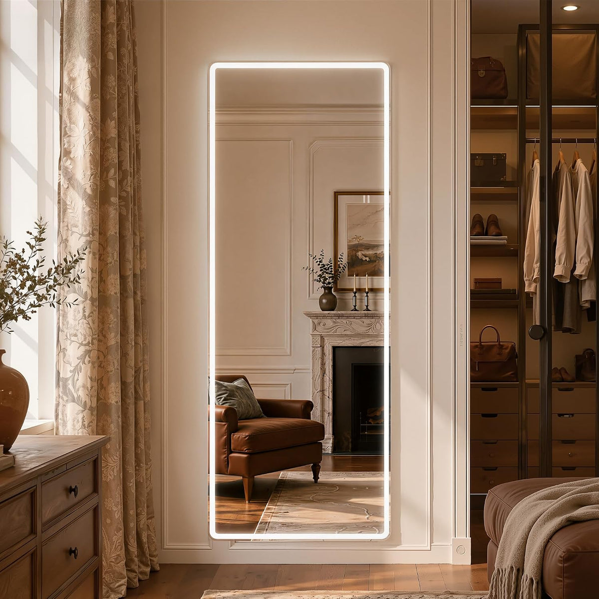 Full Length Mirror with Lights, 71" x 26" LED Floor Mirror, Full Body Dressing Standing Mirrors with Dimming & 3 Color Lighting, Hanging Mounted Mirrors for Living Room Bedroom Cloakroom