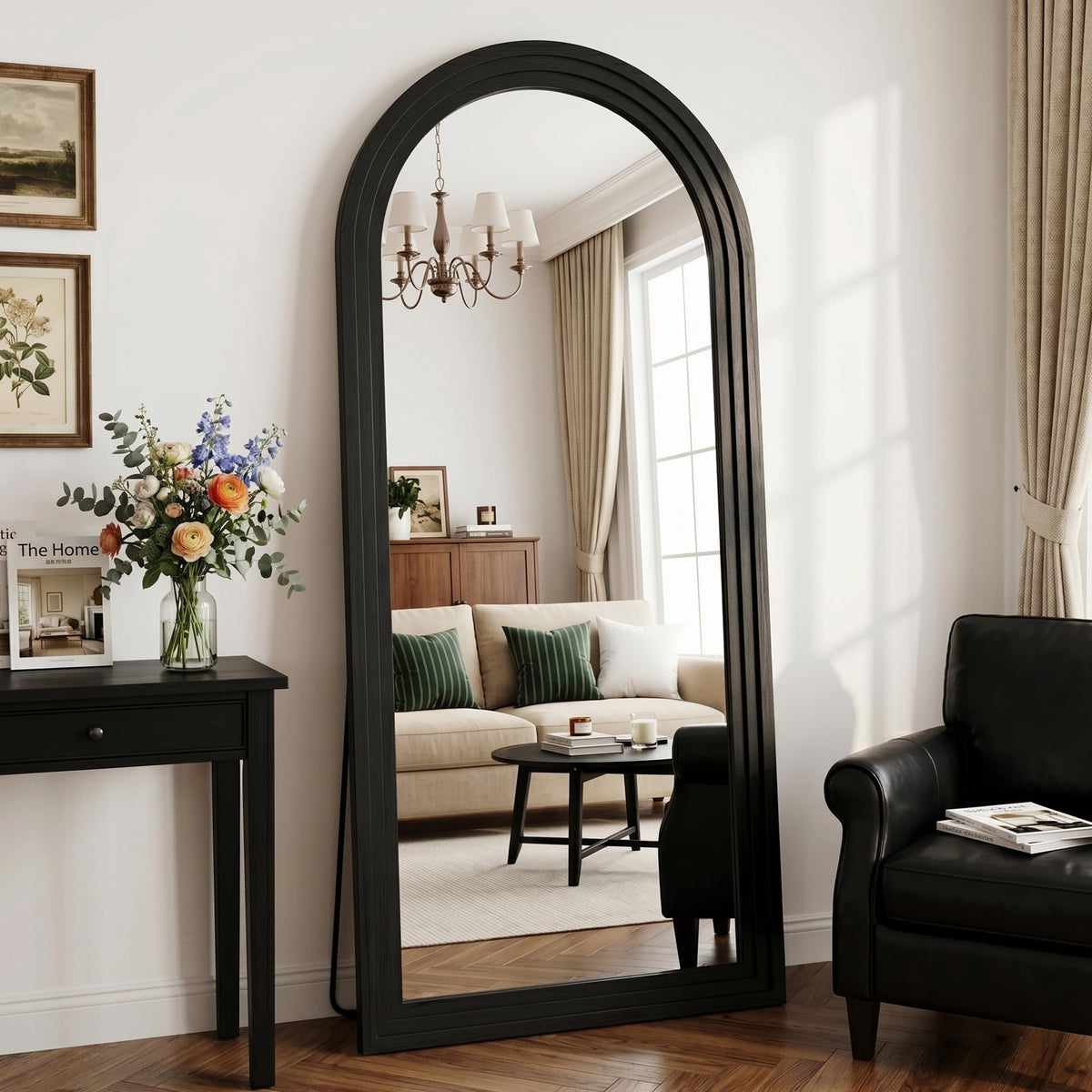 71"x32" Full Length Mirror, Large Wood Floor Mirror, Brown