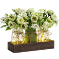 3 Pcs Mason Jar Centerpiece Table Decorations for Dining Table Decor Farmhouse Coffee Table Decor with Wood Tray and Led Light Table Centerpieces for Dining room Kitchen Living Bathroom,Orange