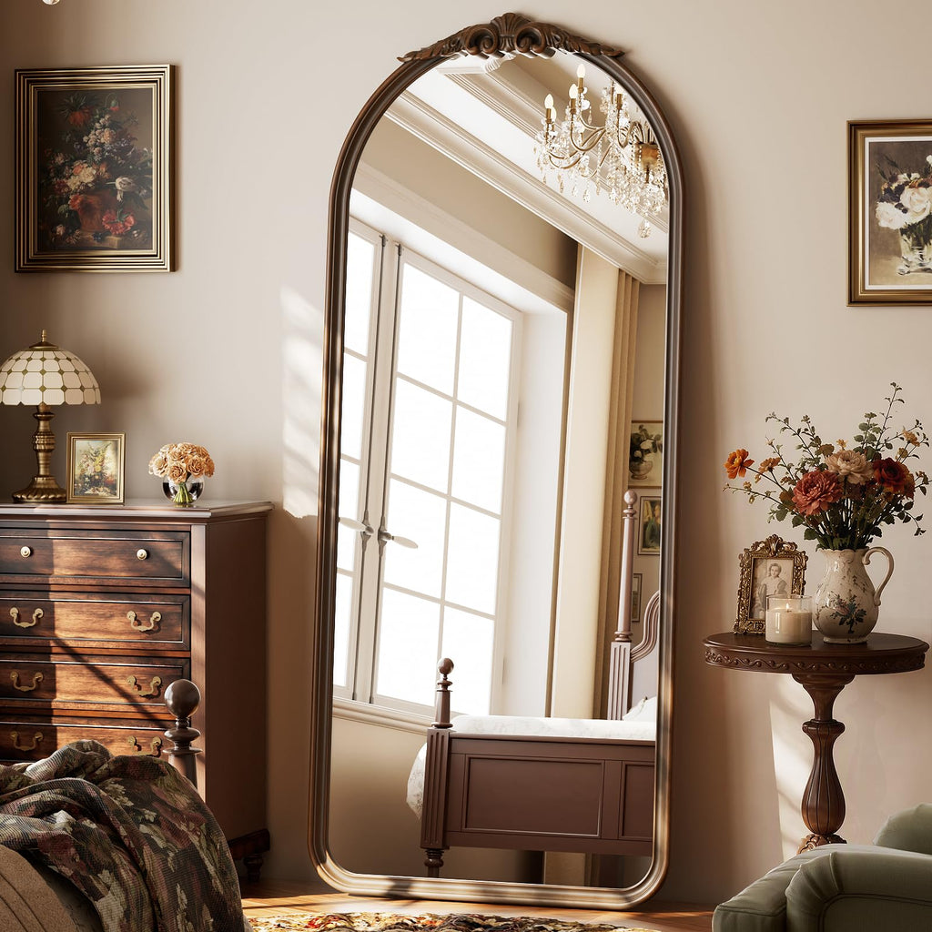 Arched Mirror Full Length 71 X 30 Wood Nature Walnut Light Brown