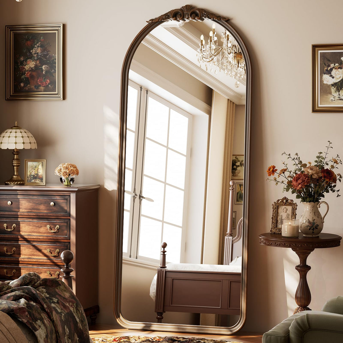 Arched Mirror Full Length 71 X 30 Wood Nature Walnut Light Brown