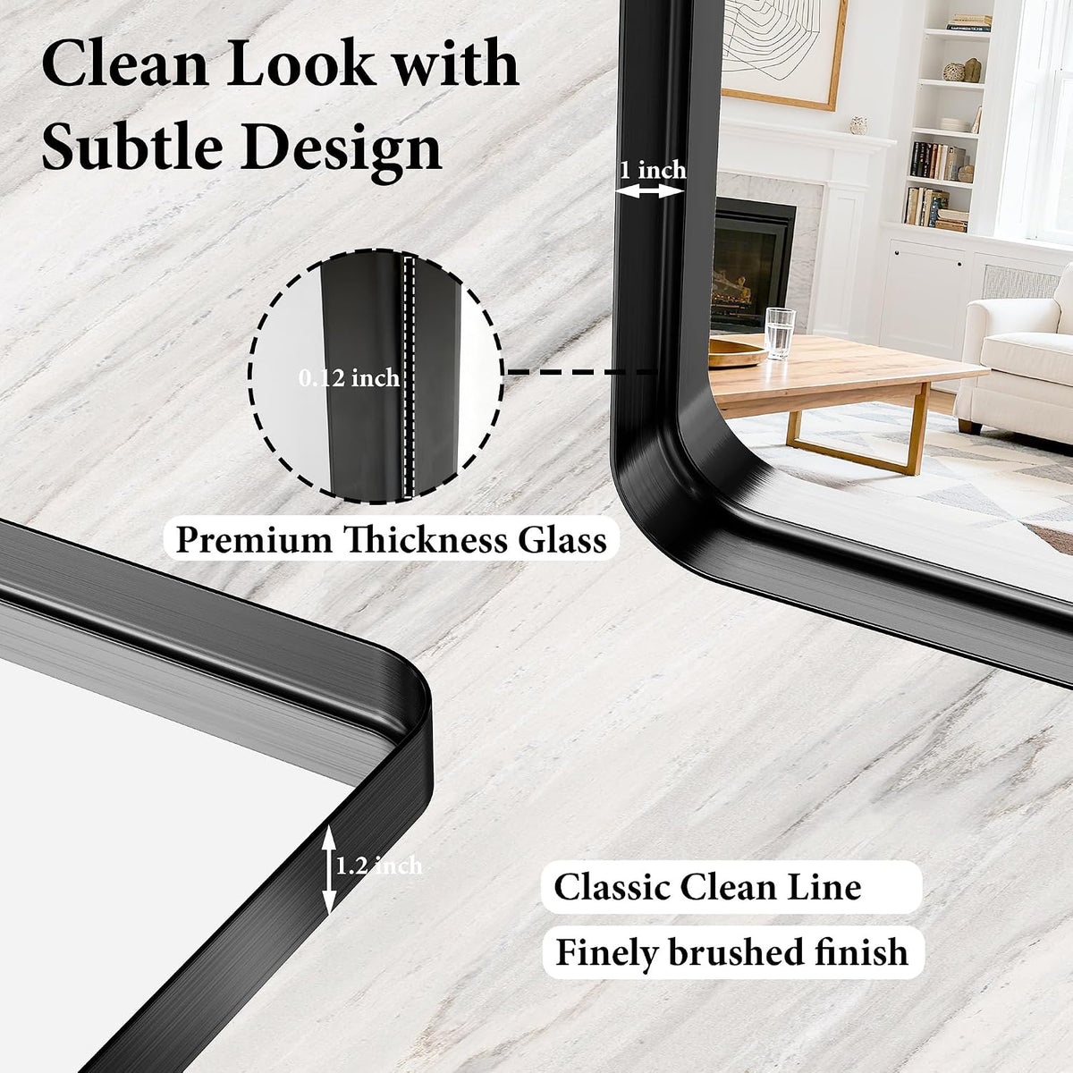 30x36 Inch Black Metal Framed Bathroom Mirror for Wall, HD Tempered Glass