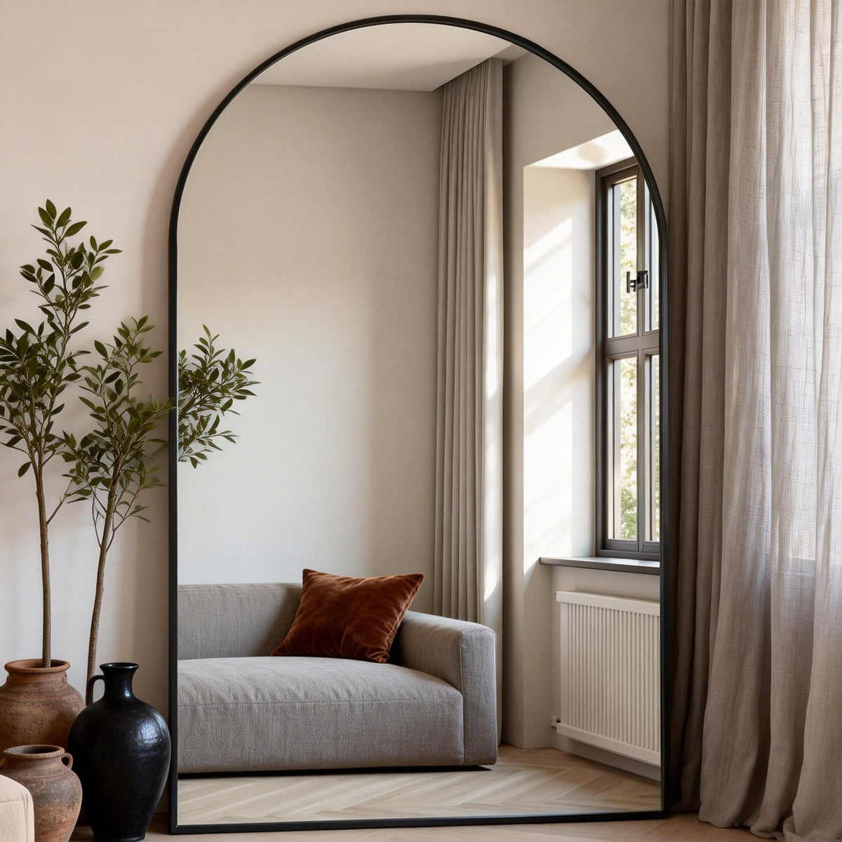 Dewfig Vintage Arched Wall Mirror, 30"x22" Bronze Antique Bathroom Mirror