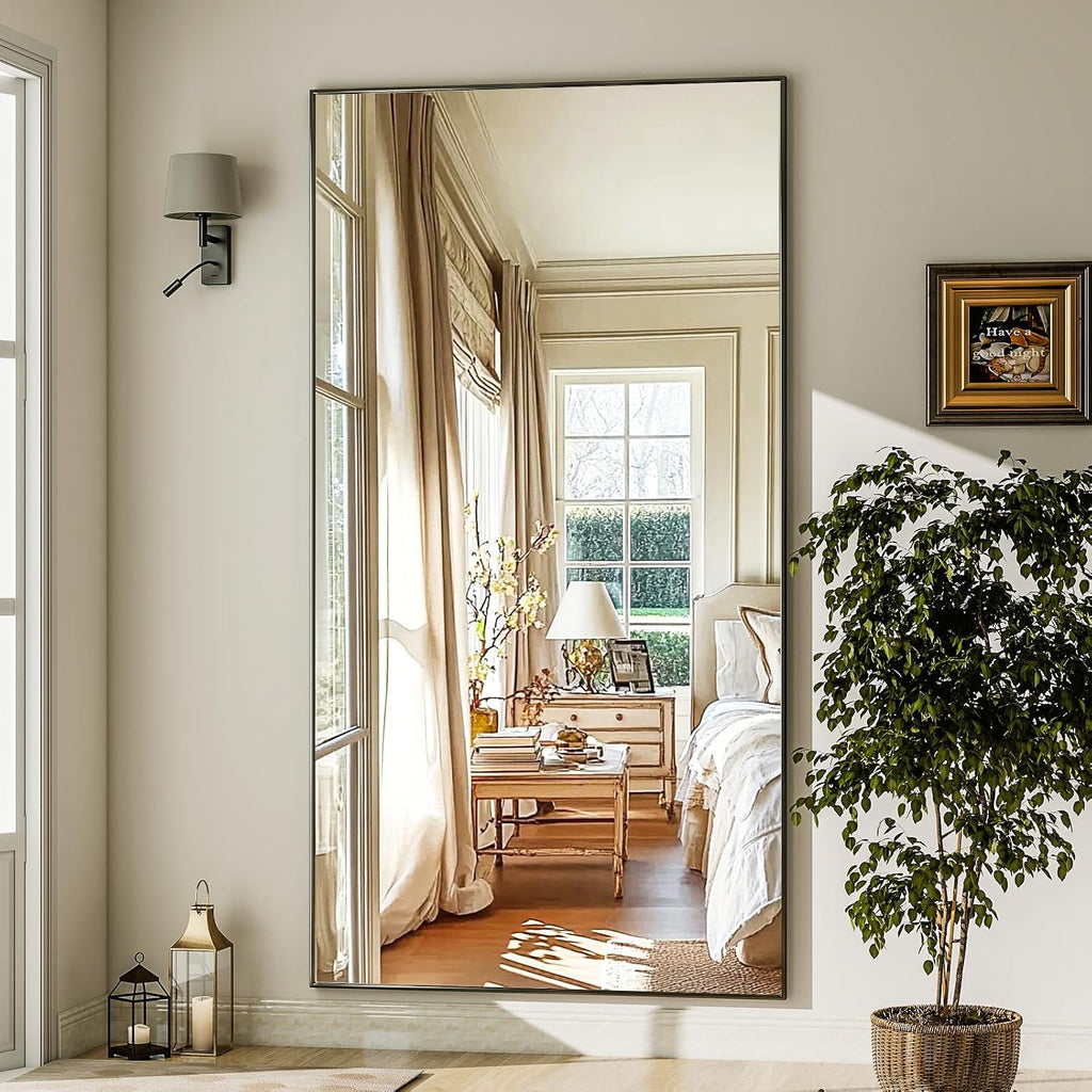 GLSLAND 71"x31" Full Length Mirror Large Floor Mirror with Stand, Black