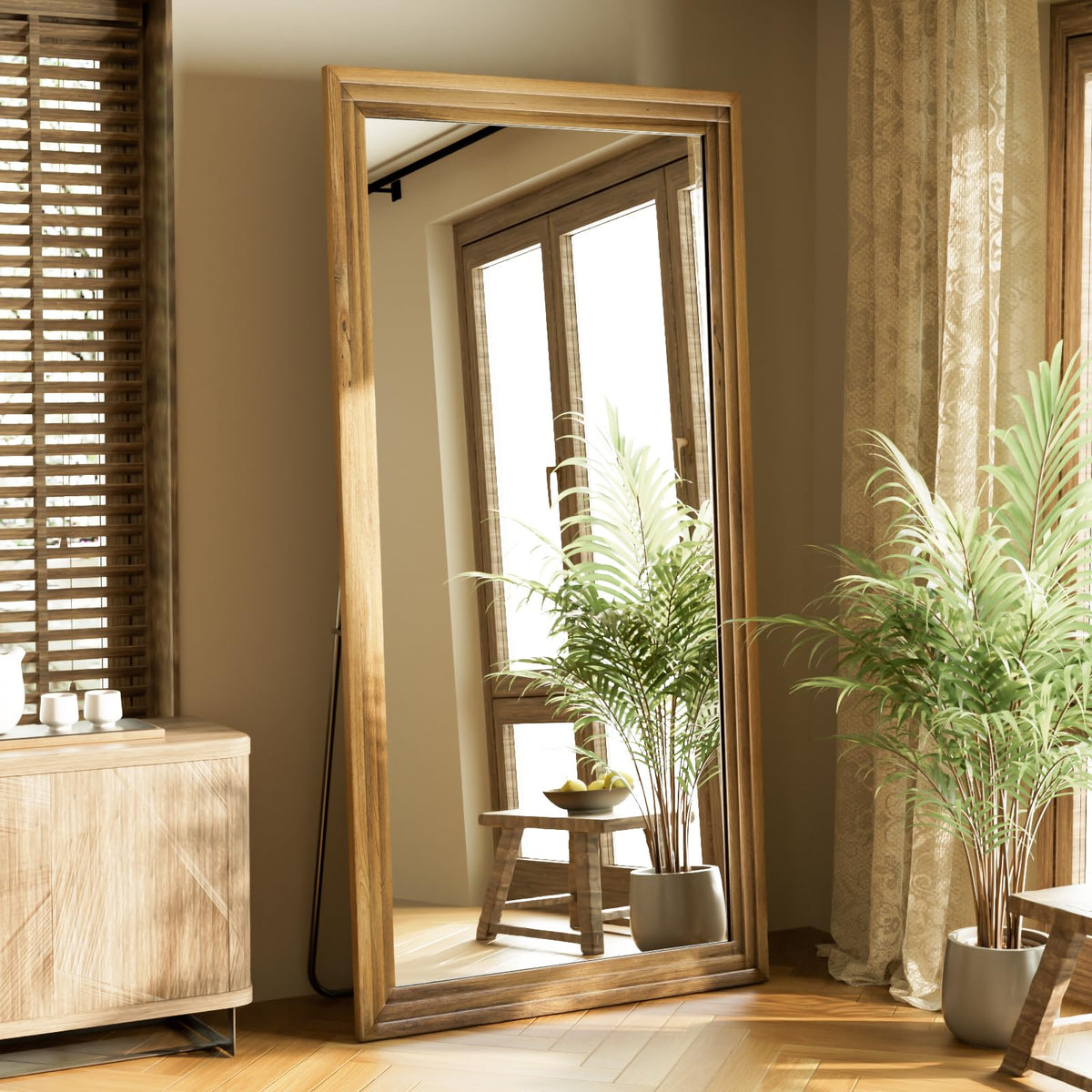 Full Length Mirror 65"X22", Walnut Large Floor Mirror with Solid Wood Frame