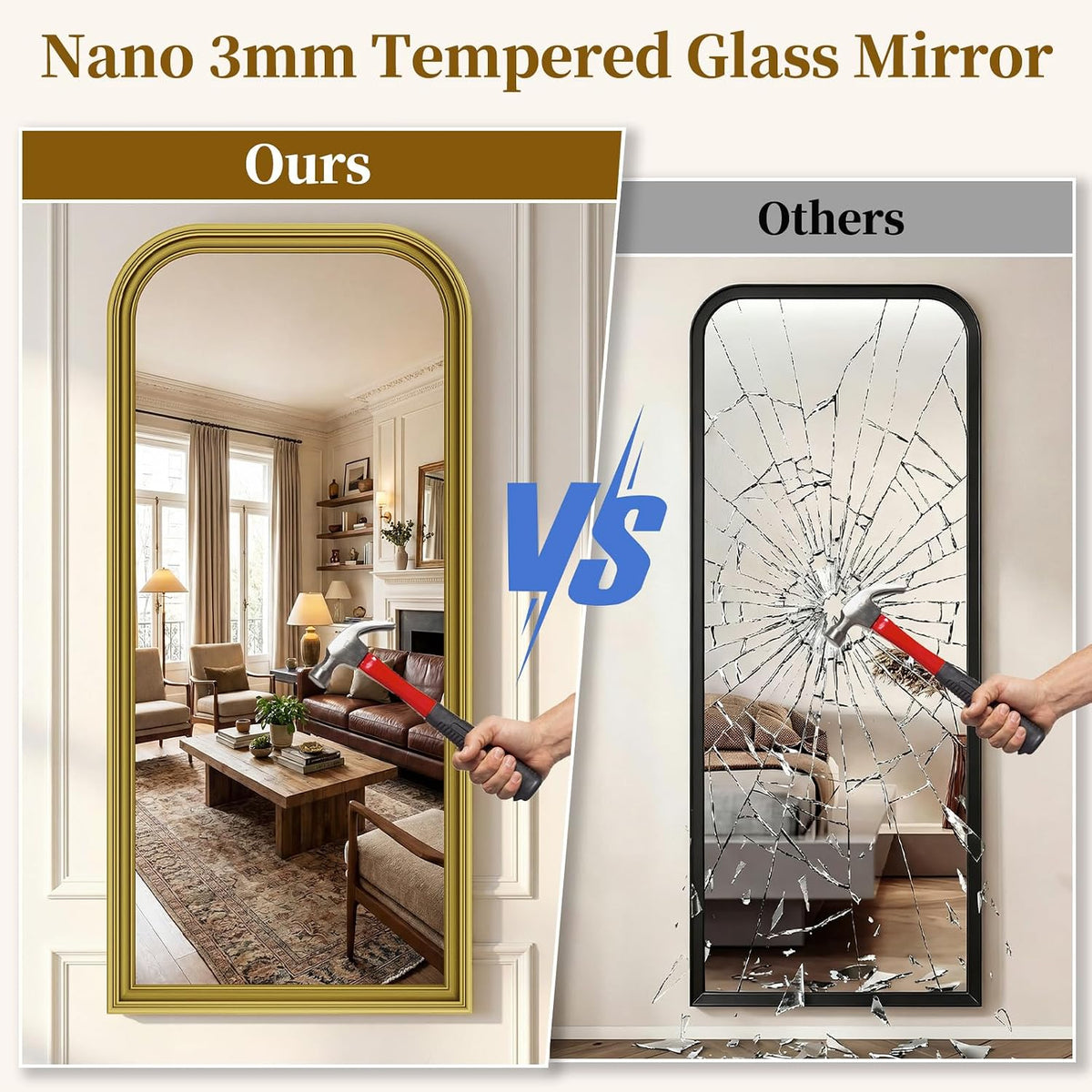 71"x32" Full Length Mirror with Stand, Arched PU Frame