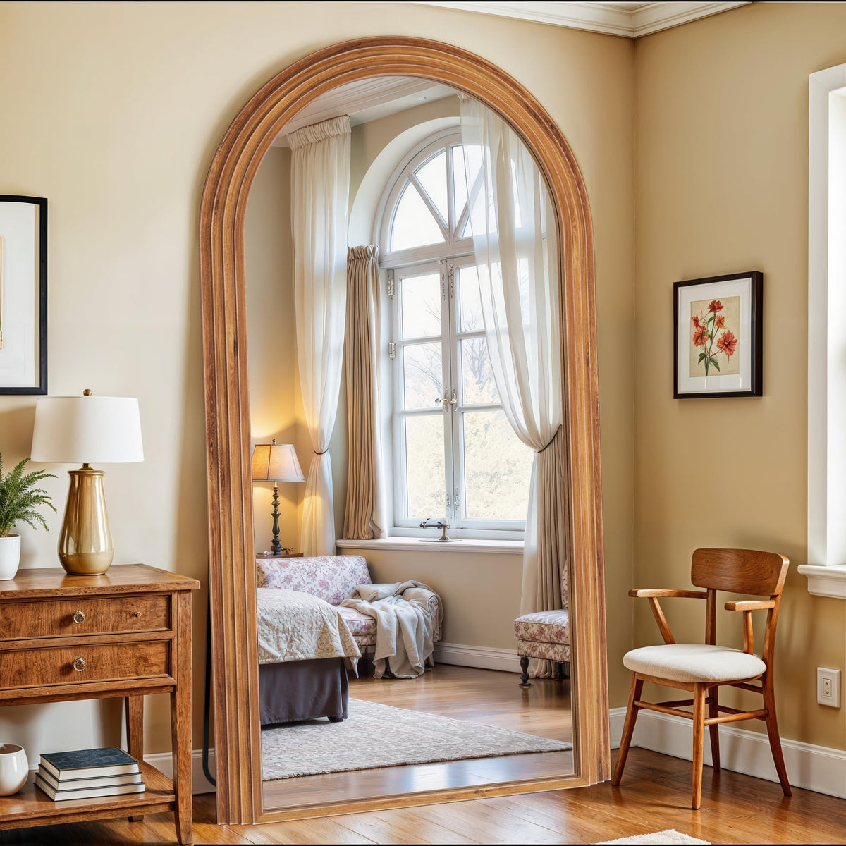 Antok Full Length Mirror 76"×41" Floor Mirror Standing Tall Mirror, Arched Stand up Large Wall Mirrors, Freestanding Full Body Mirrors for Bedroom Living Room Wood Vintage Style Nature