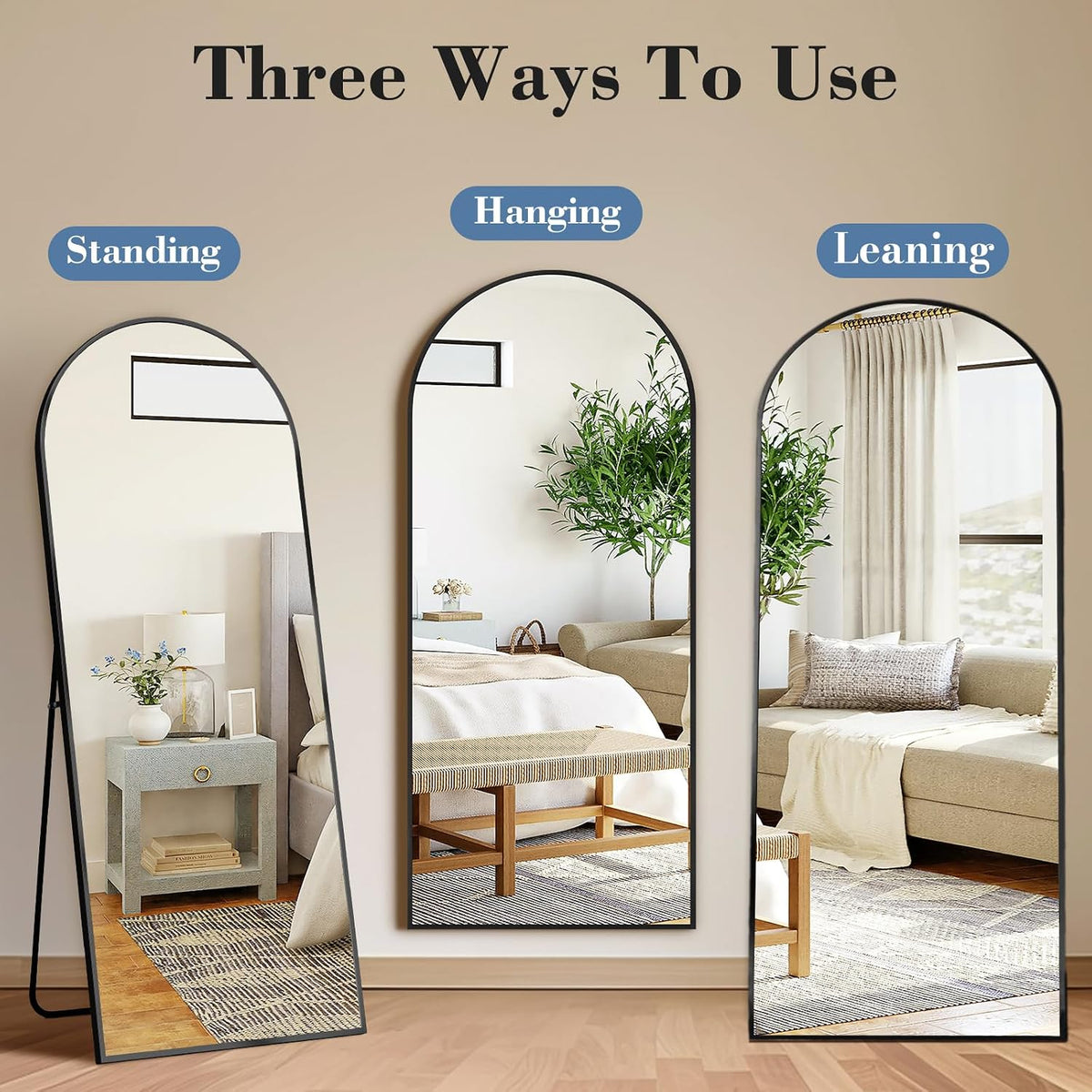 DUMOS 65"x24" Arched Full Length Mirror with Stand, Full Body Floor Mirror