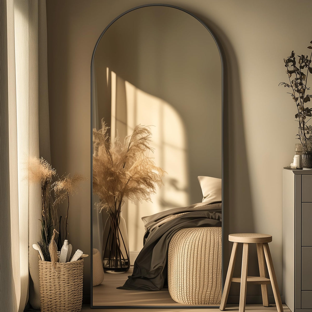 76"x34" Arched Full Length Mirror, Large Floor Mirror, Black