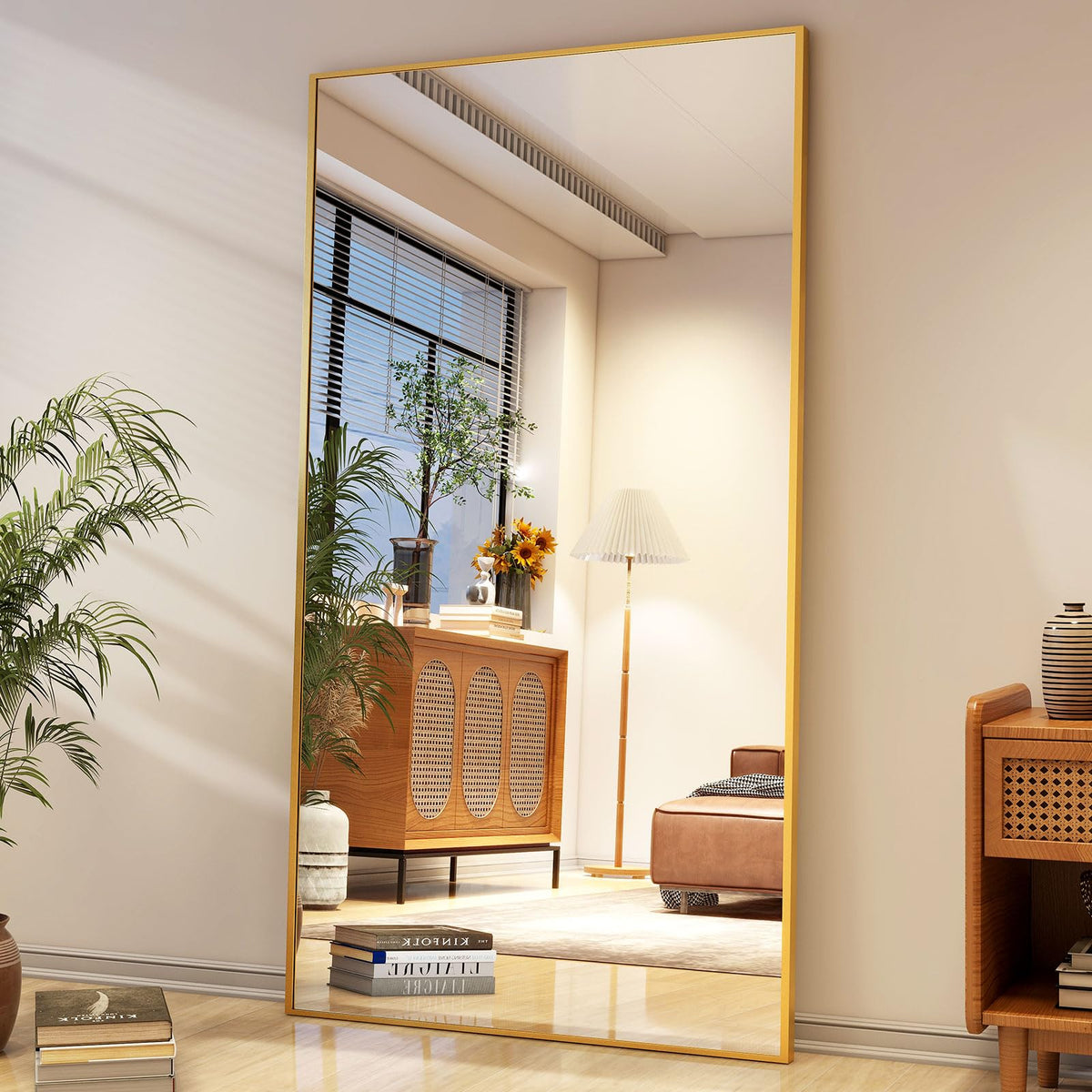 Easly 34"x76" Full Length Mirror with Stand, Large Rectangular Floor Mirror for Bedroom, Living Room or Closet, Wall-Mounted or Freestanding, Black Aluminum Alloy Frame
