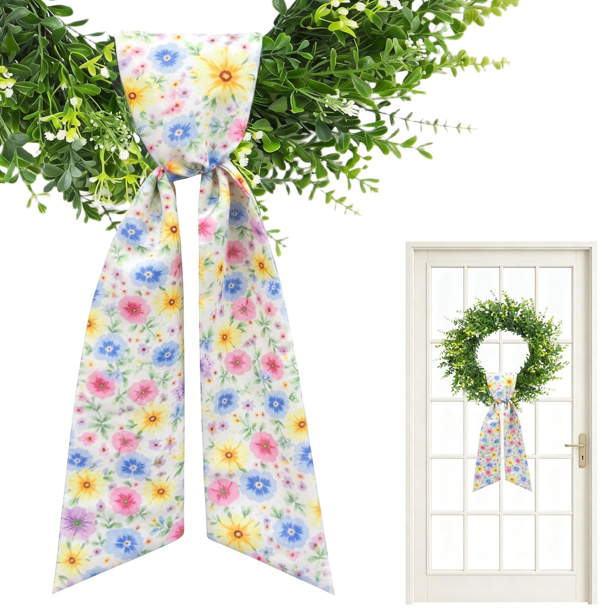 2 Pcs White Wreath Sash for Front Door, Embroidery Blank Wreath Sashes, Textured Twill Finish Sash Ribbon Accessories for Flower Bouquet Garland Yard Doorway Wedding Xmas, 4.9 x 57 Inches