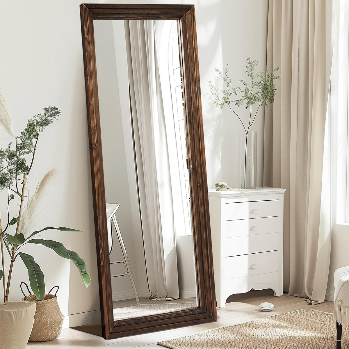 Full Length Mirror, 65 x 24 Inch Solid Wood Floor Mirror, Wood