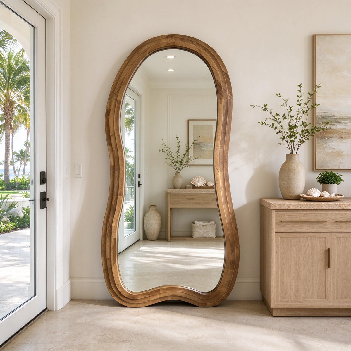71"x33.5" Wavy Full Length Mirror with 3-Layer Solid Wood Frame