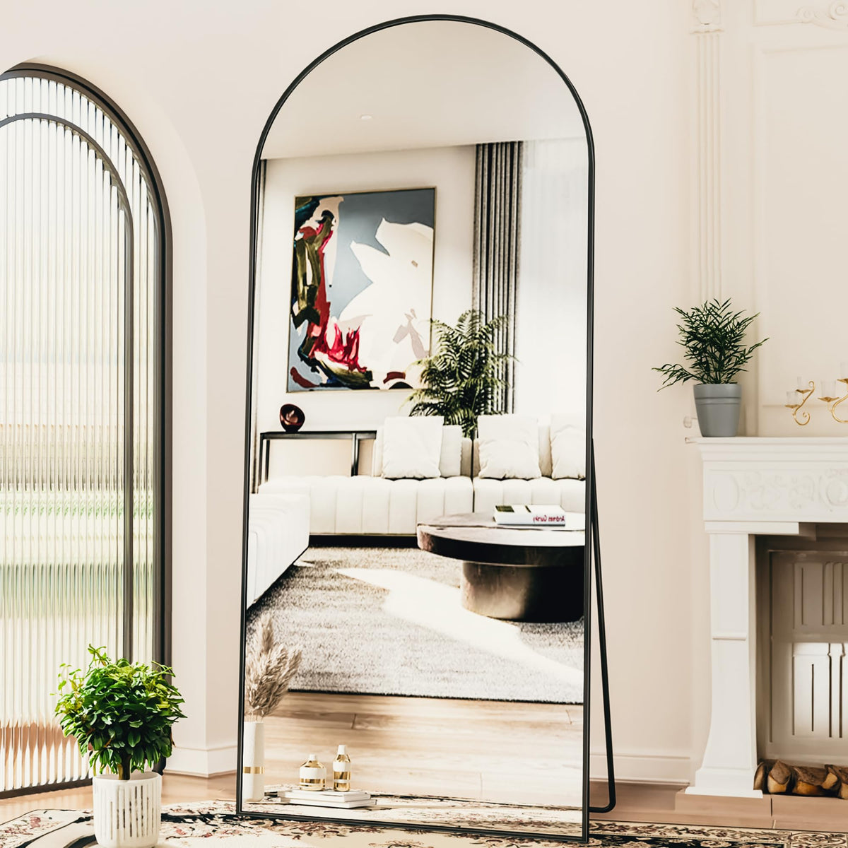 Antok 71" x26” Arched Full Length Mirror, Floor Mirror with Stand,Black