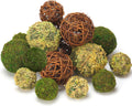 Decorative Balls for Centerpiece Bowls, 18pcs Fake Moss Balls + Wicker Rattan Balls Set Vase Bowl Filler for Home Garden Wedding Party Decor (Fresh Green + Rustic Brown)