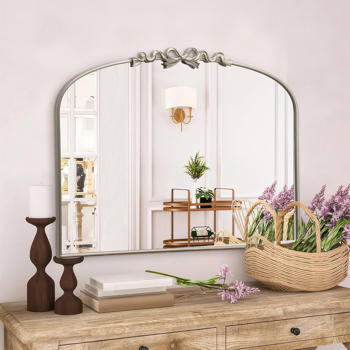 Besdomus Arched Mirror Full Length: 21"x56" Vintage Gold Bow Floor Mirrors