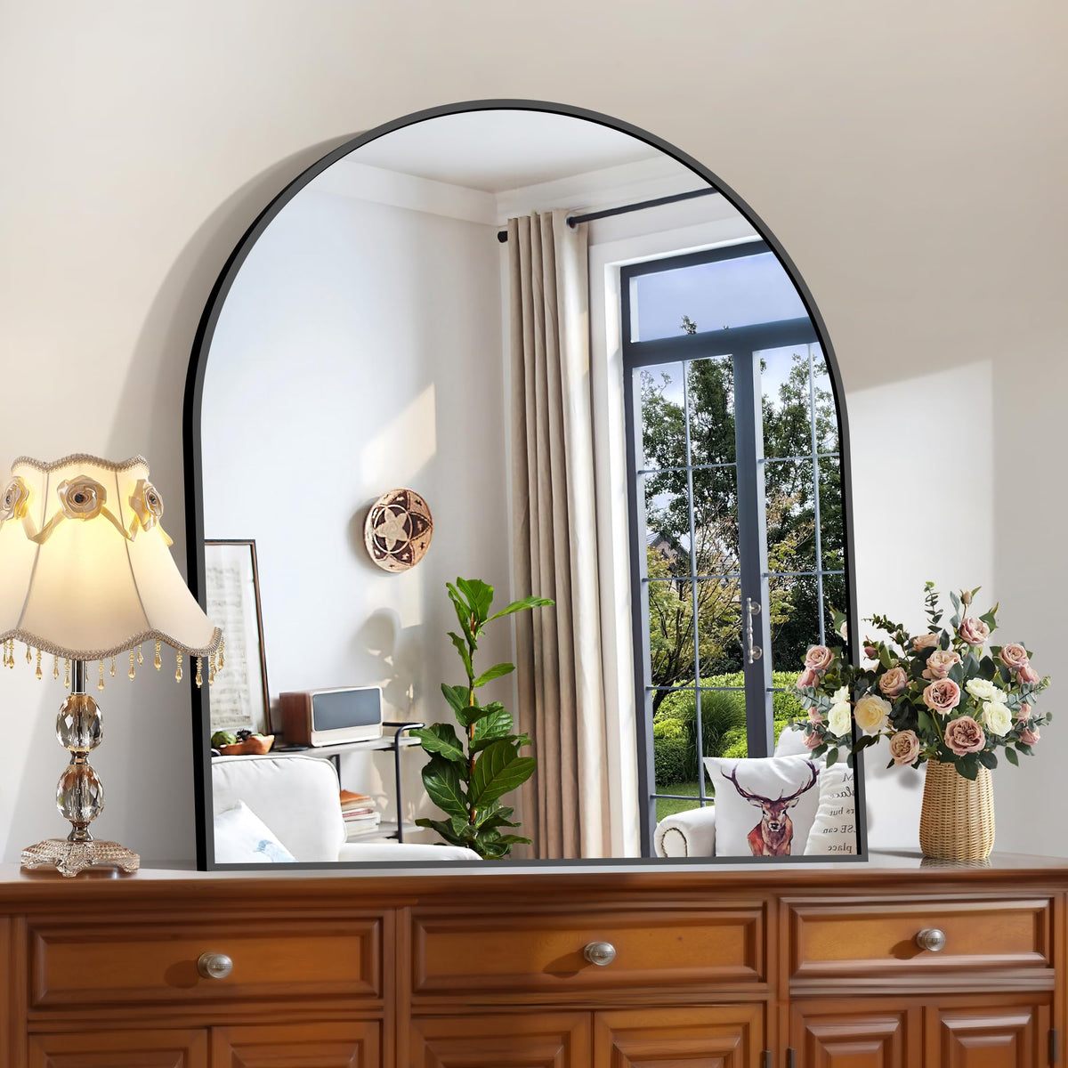 CIRCUMI Arched Wall Mirror, 36"x48" Black Arched Mirror for Bathroom