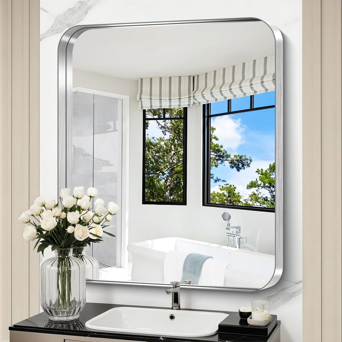 CIRCUMI Arched Wall Mirror, 36"x48" Black Arched Mirror for Bathroom