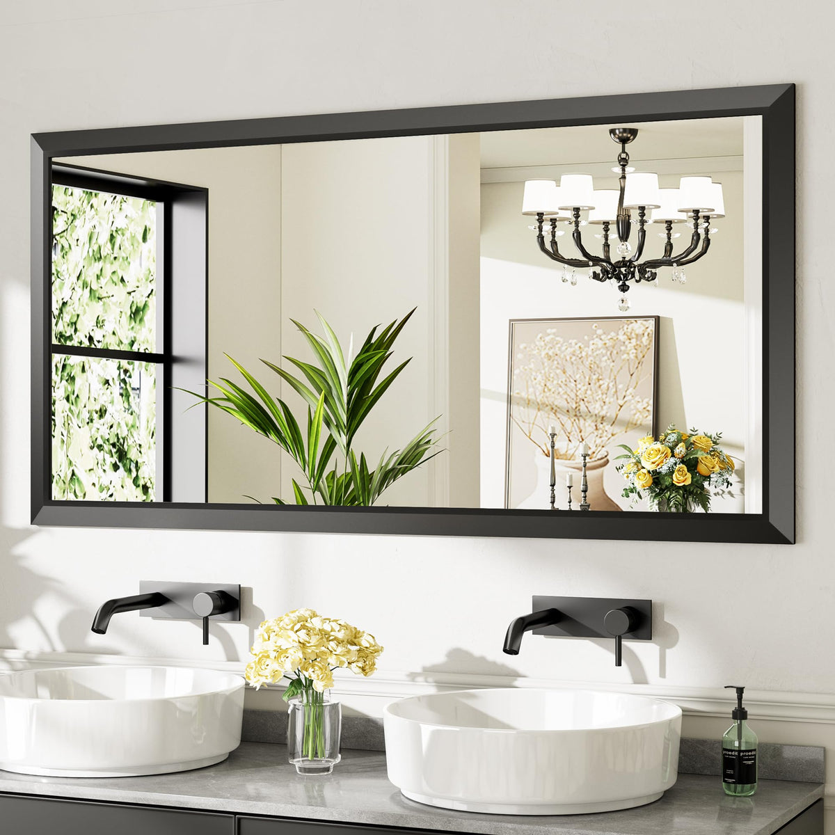 Briivue Black Metal Framed Bathroom Wall Mirror, 40x30 Inch