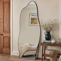 Antok Irregular Full Length Mirror, 76"x36" Asymmetrical Floor Mirror with Stand, Standing Hanging Leaning Irregular Mirrors for Bedroom Living Room Entryway, Wavy Shaped, Black