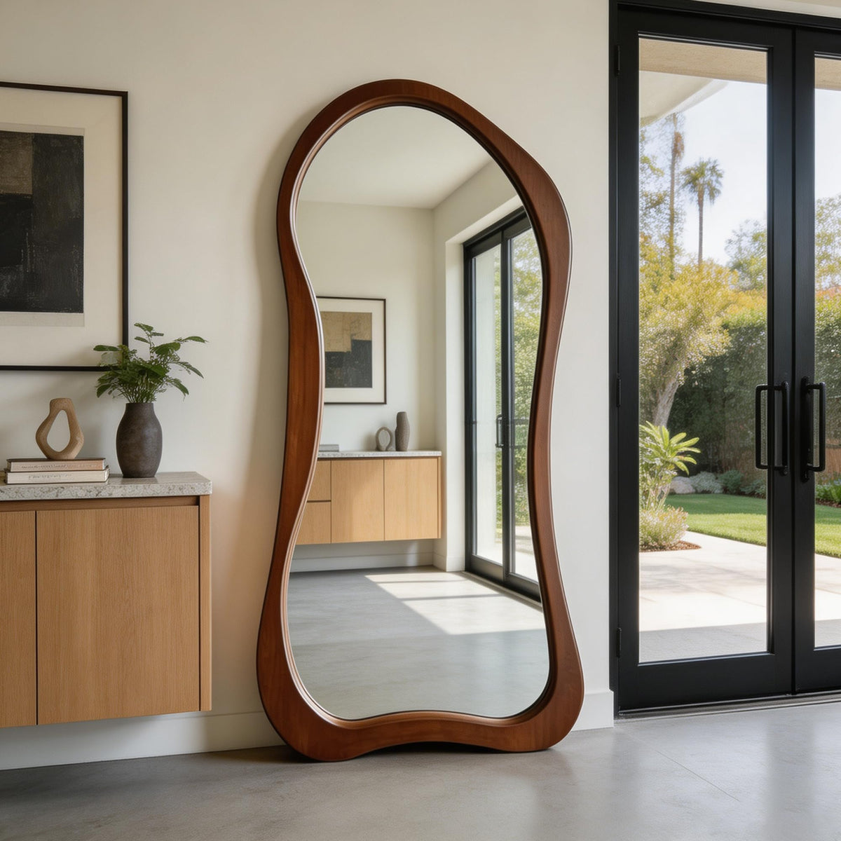 71"x33.5" Wavy Full Length Mirror with 3-Layer Solid Wood Frame