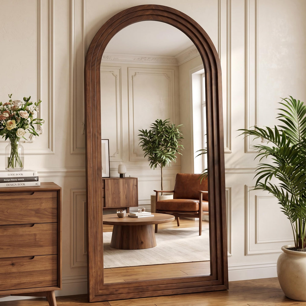 71"x32" Full Length Mirror, Large Wood Floor Mirror, Brown