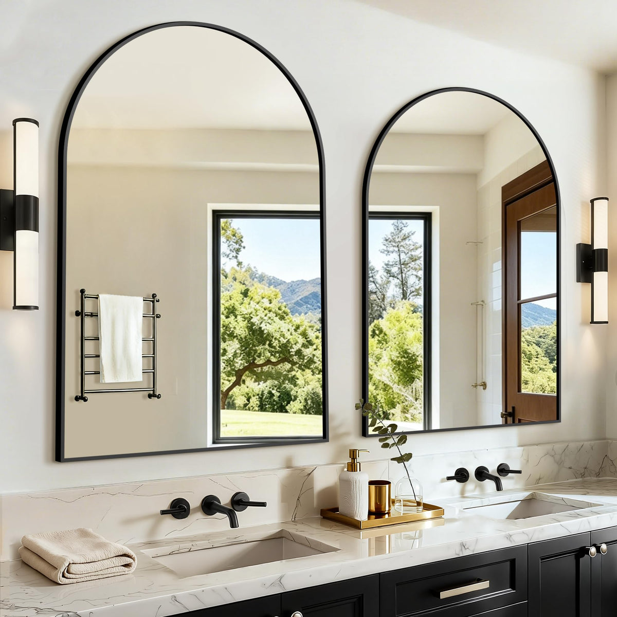 Arched Bathroom Vanity Mirror for Over Sink, 2 Pack 30”x20”, Black