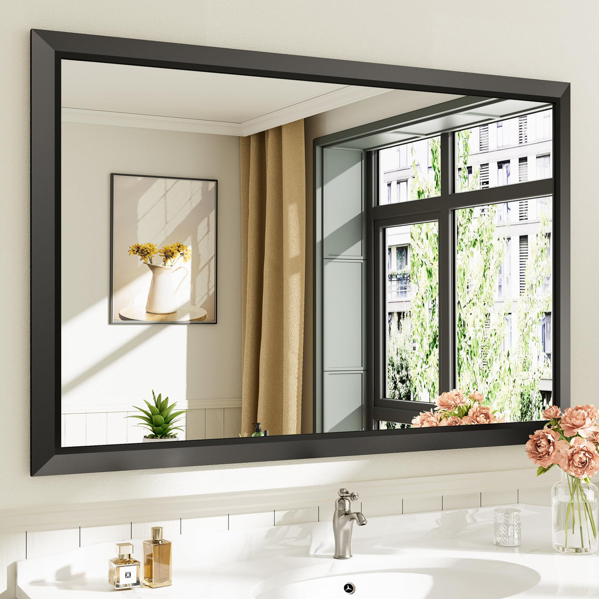 Briivue Black Metal Framed Bathroom Wall Mirror, 40x30 Inch