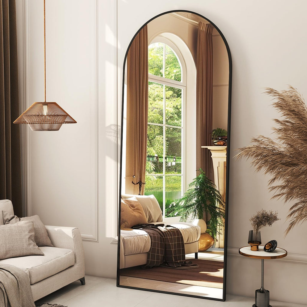 XRAMFY 24x68 Black Arched Full Length Mirror Floor Mirror with Metal Frame