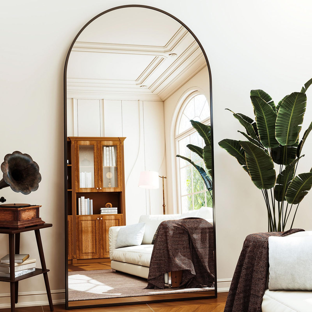 XRAMFY 24x68 Black Arched Full Length Mirror Floor Mirror with Metal Frame