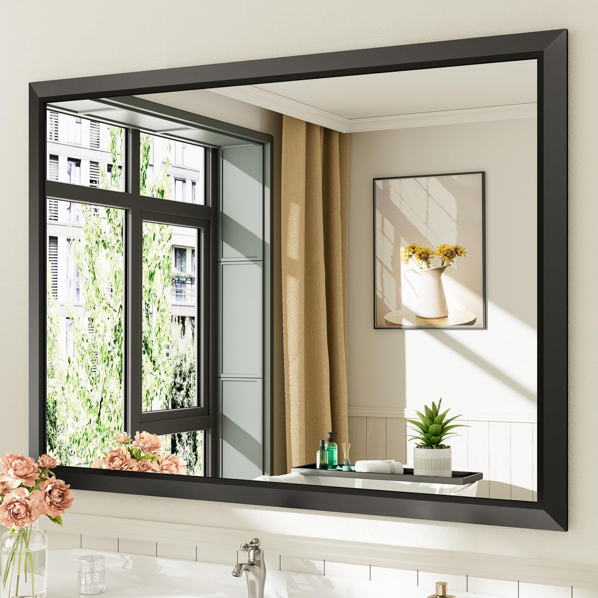 Briivue Black Metal Framed Bathroom Wall Mirror, 40x30 Inch