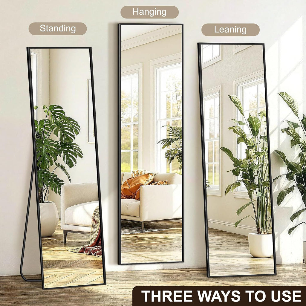 FICTOR Full Length Mirror with Stand, Floor Standing Mirror, 56"x15", Black