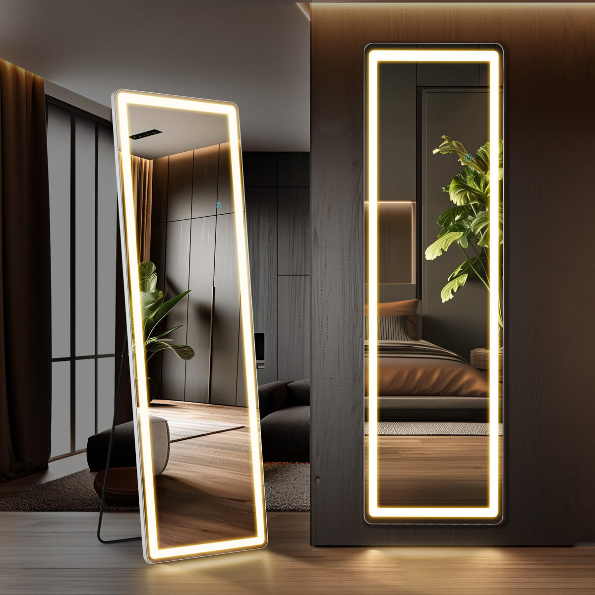 DUMOS Gold Full Length Mirror 59"x16.5" Full Body Floor Mirror for Bedroom or Cloakroom, Can Stand Alone, Hang or Lean Against Wall, Tall Wall Mirrors with Stand and Sleek Aluminum Alloy Thin Frame