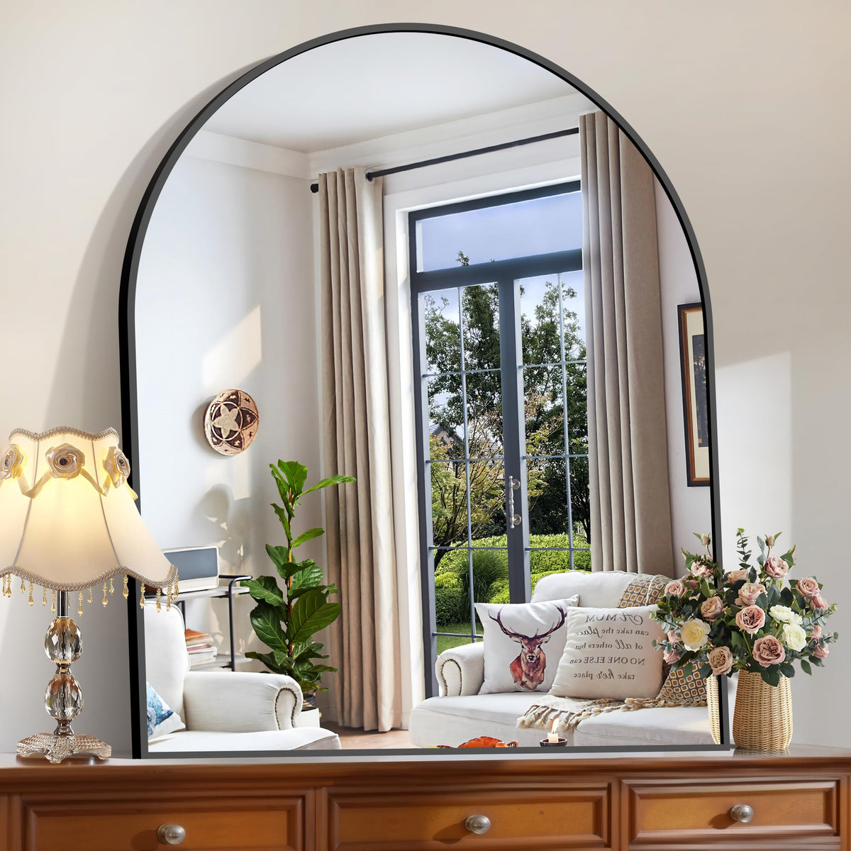 CIRCUMI Arched Wall Mirror, 36"x48" Black Arched Mirror for Bathroom
