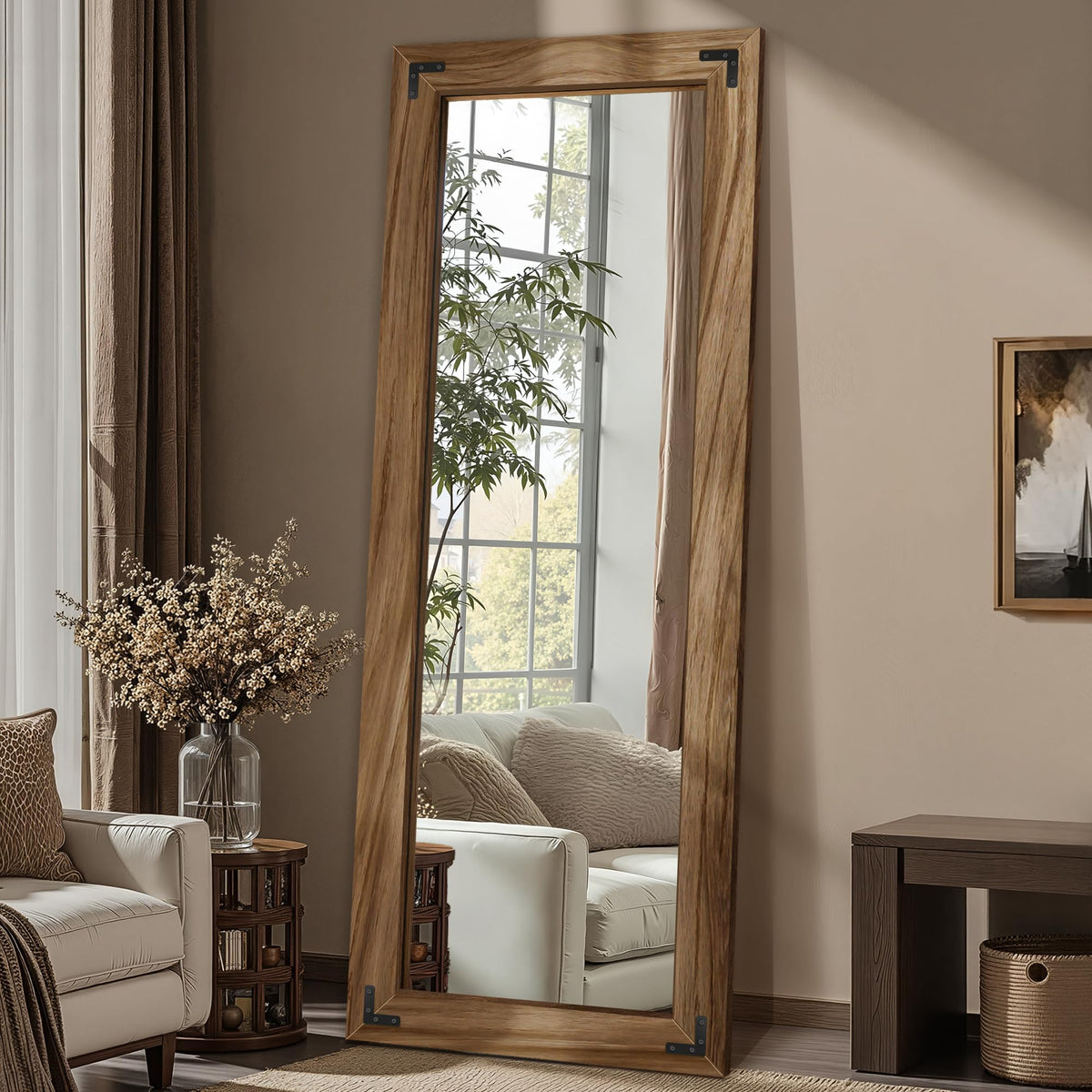 FICTOR Full Length Mirror, 30" x 55" Wooden Floor Mirror for Wall