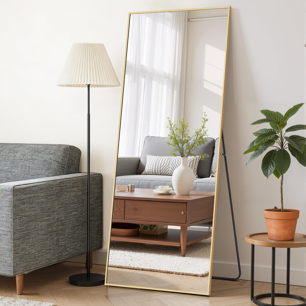 Mirror Full Length 64"x21", Arched Full Body Floor Mirrors with Stand