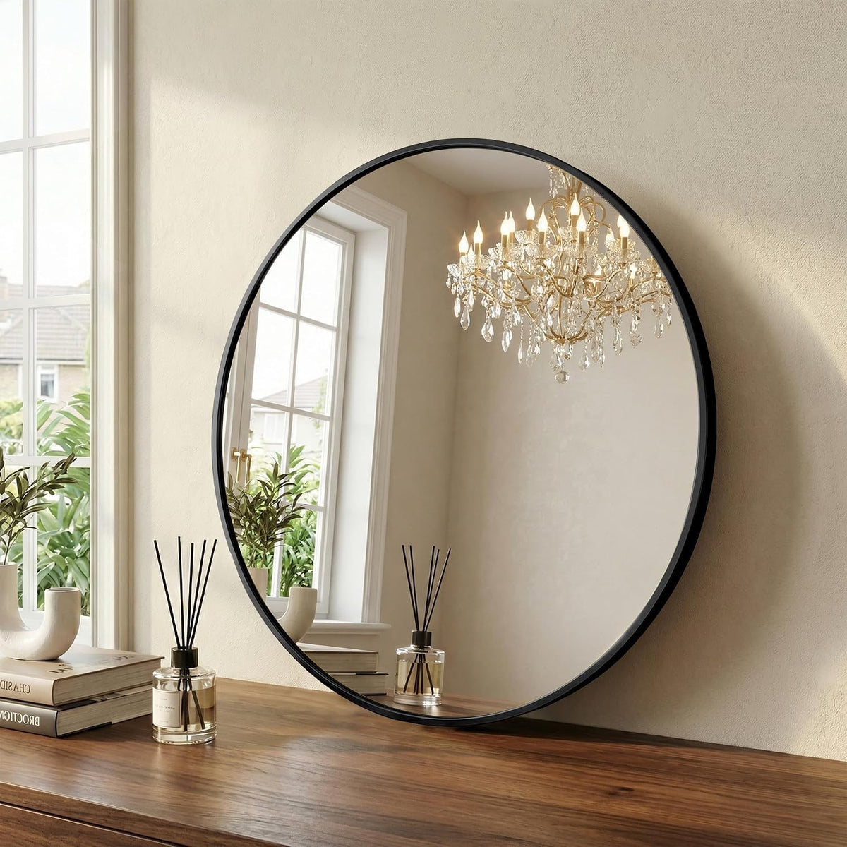 20 Inch Black Round Bathroom Wall Mirror, Round Mirrors for Wall Decor, Circle Mirror for with HD Shatter-Proof Glass for Entryway, Living Room, Bedroom, Dressing Room, Home Decor