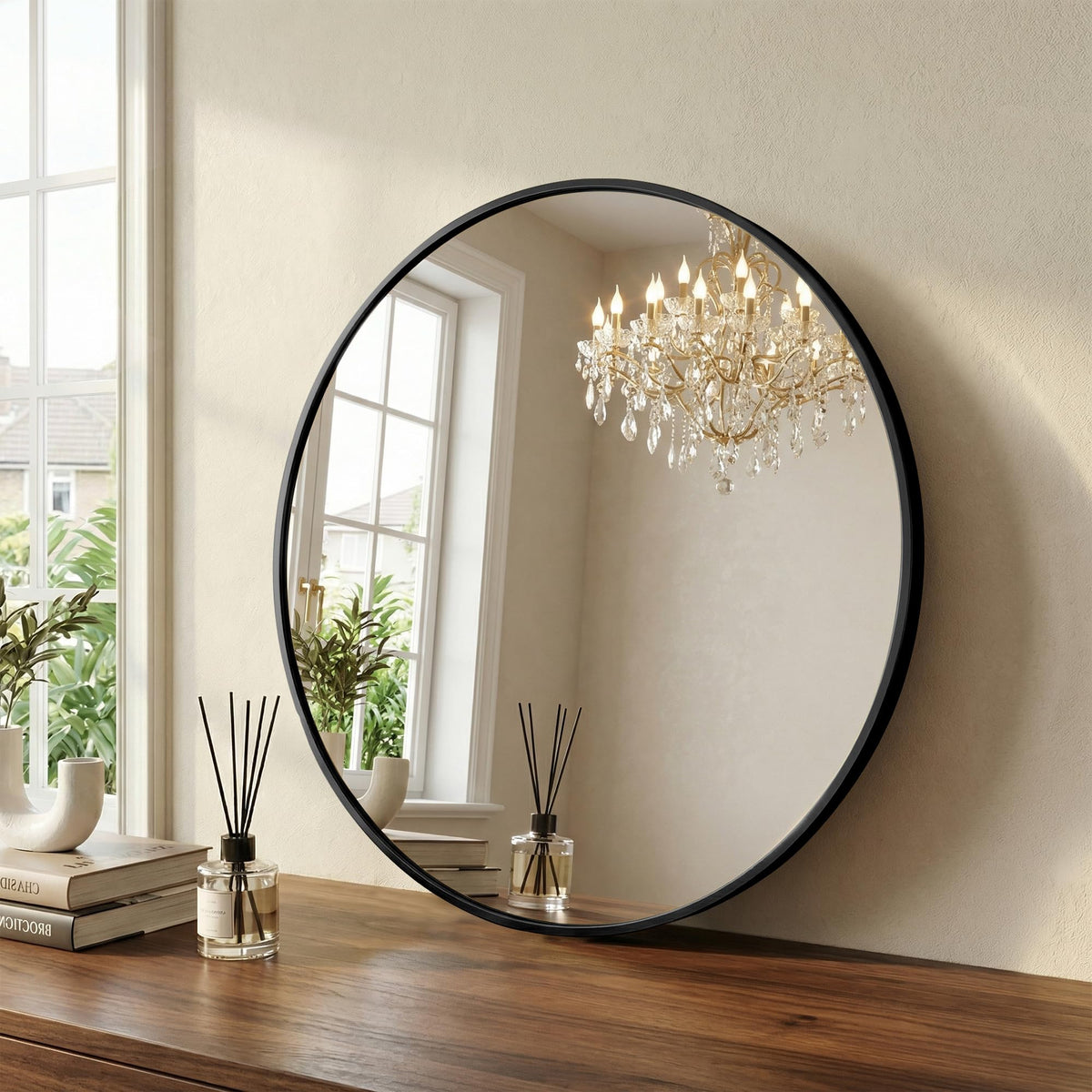 20 Inch Black Round Bathroom Wall Mirror, Round Mirrors for Wall Decor, Circle Mirror for with HD Shatter-Proof Glass for Entryway, Living Room, Bedroom, Dressing Room, Home Decor