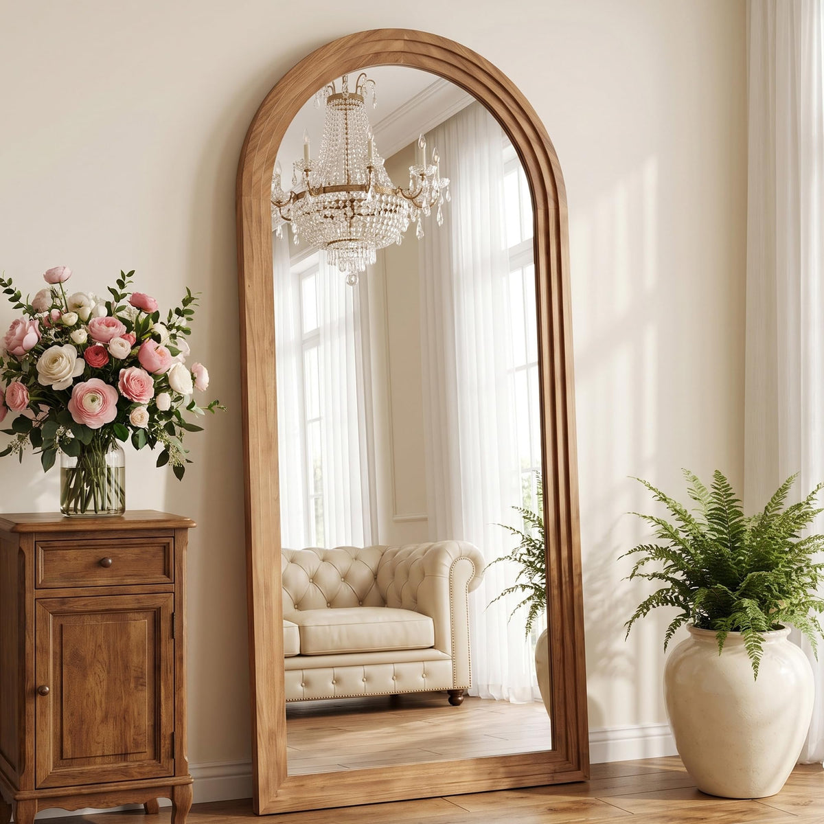 71"x32" Full Length Mirror, Large Wood Floor Mirror, Brown