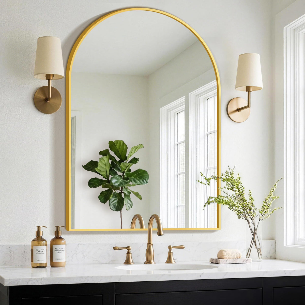 FGU Arched Bathroom Mirror for Over Sink 2 Pack 38"x26" Black Vanity Mirror