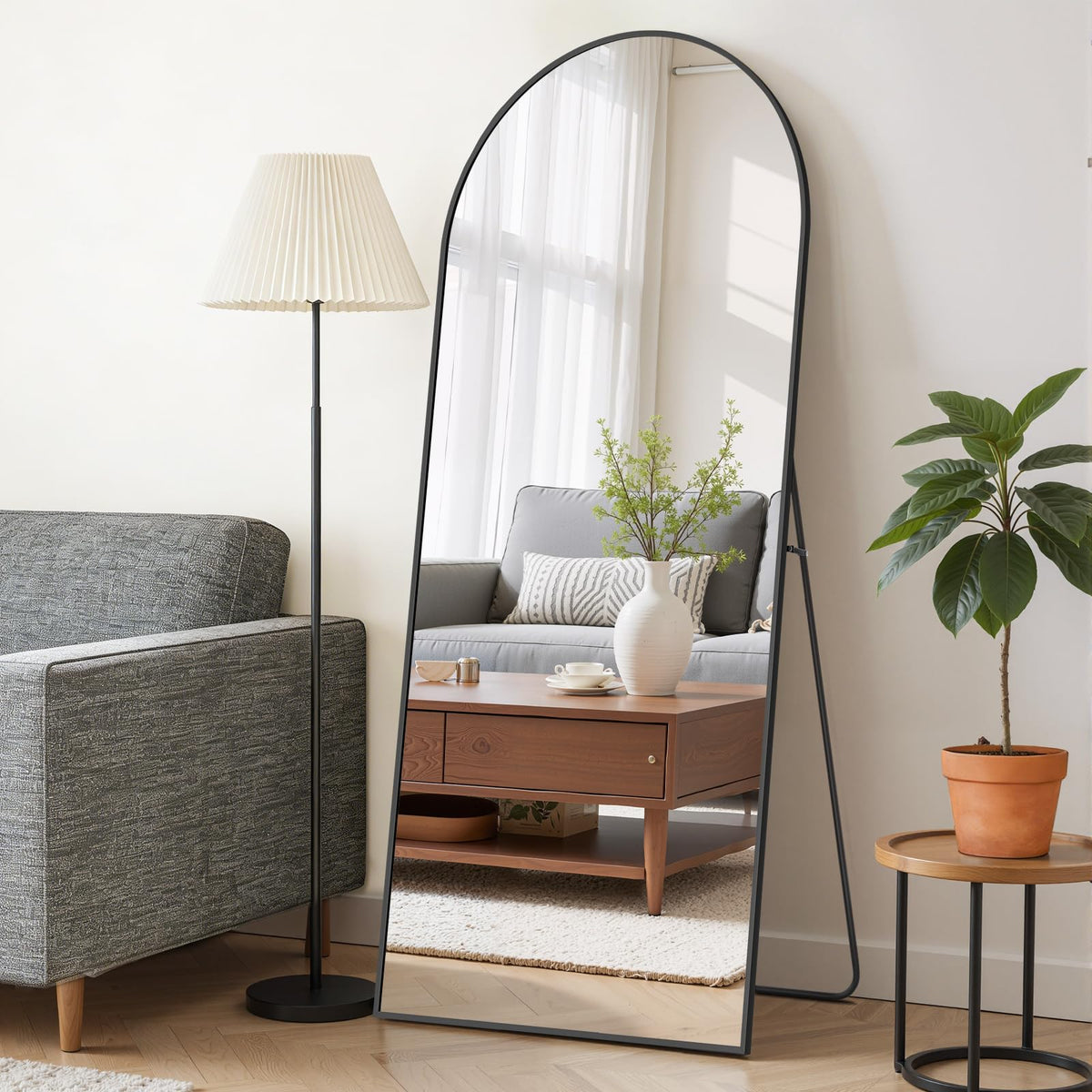 Mirror Full Length 64"x21", Arched Full Body Floor Mirrors with Stand