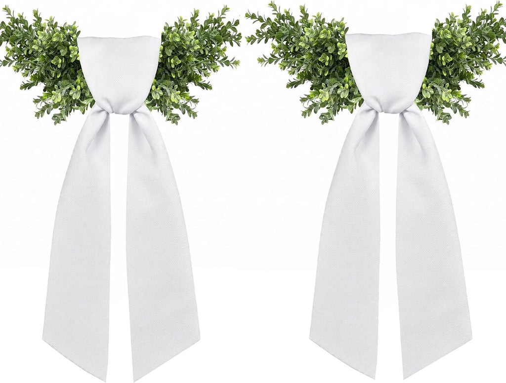 2 Pcs White Wreath Sash for Front Door, Embroidery Blank Wreath Sashes, Textured Twill Finish Sash Ribbon Accessories for Flower Bouquet Garland Yard Doorway Wedding Xmas, 4.9 x 57 Inches