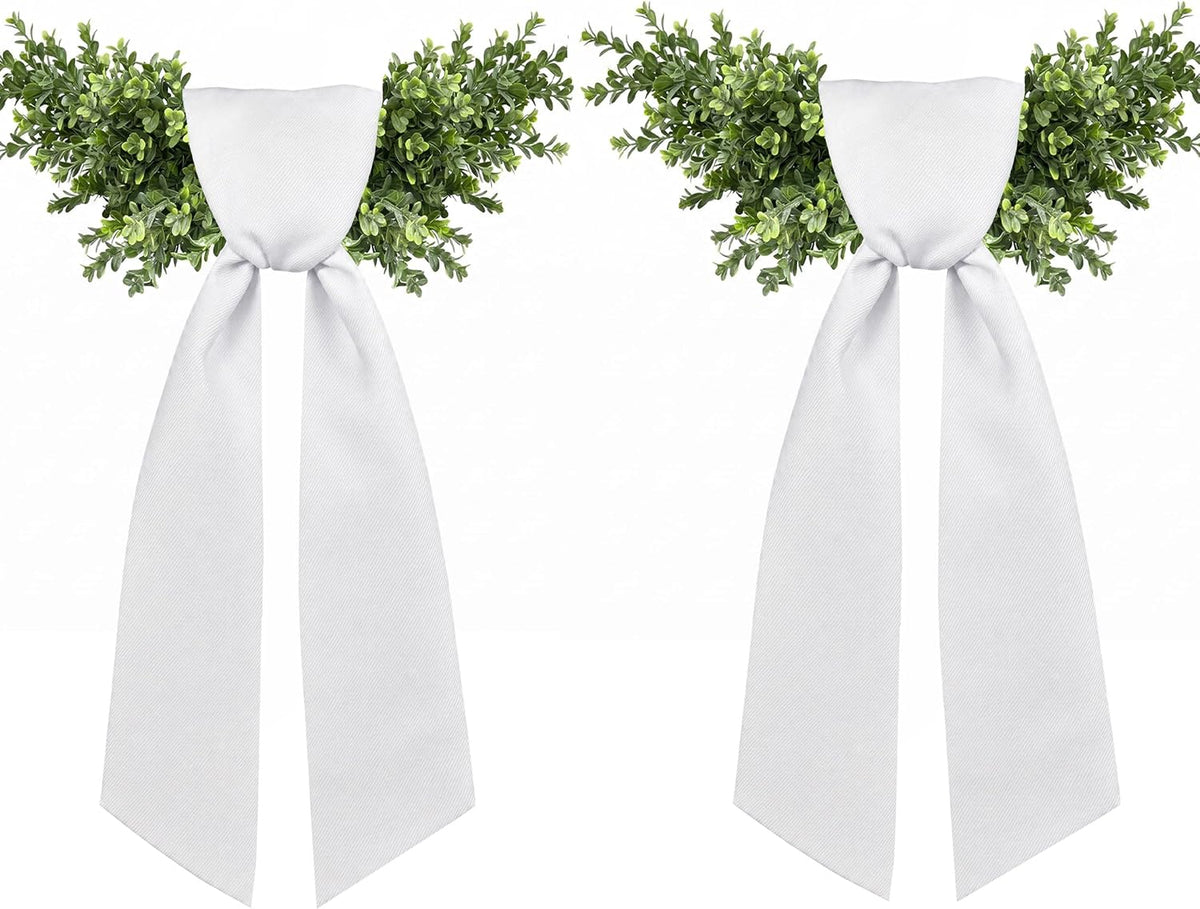2 Pcs White Wreath Sash for Front Door, Embroidery Blank Wreath Sashes, Textured Twill Finish Sash Ribbon Accessories for Flower Bouquet Garland Yard Doorway Wedding Xmas, 4.9 x 57 Inches