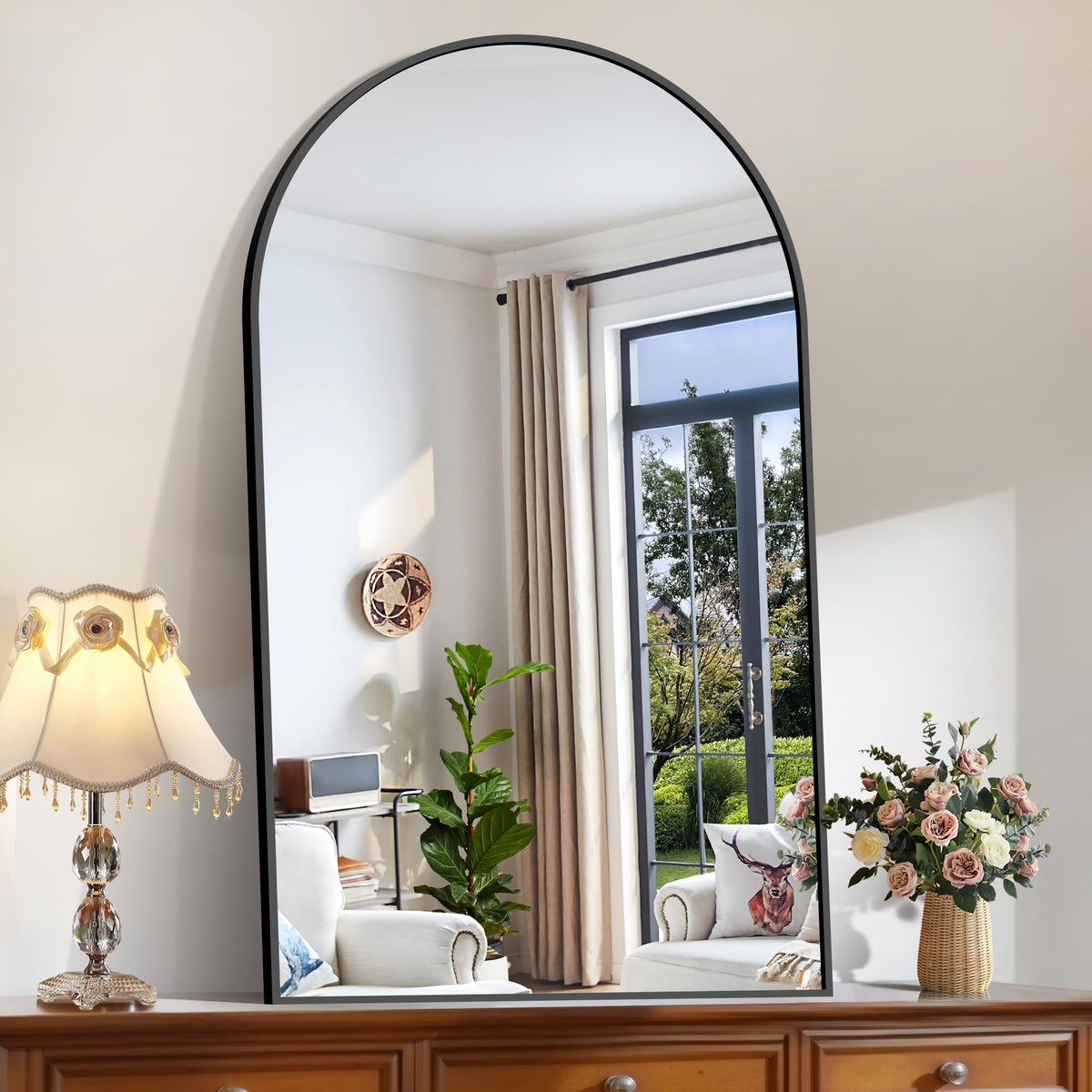 CIRCUMI Arched Wall Mirror, 36"x48" Black Arched Mirror for Bathroom