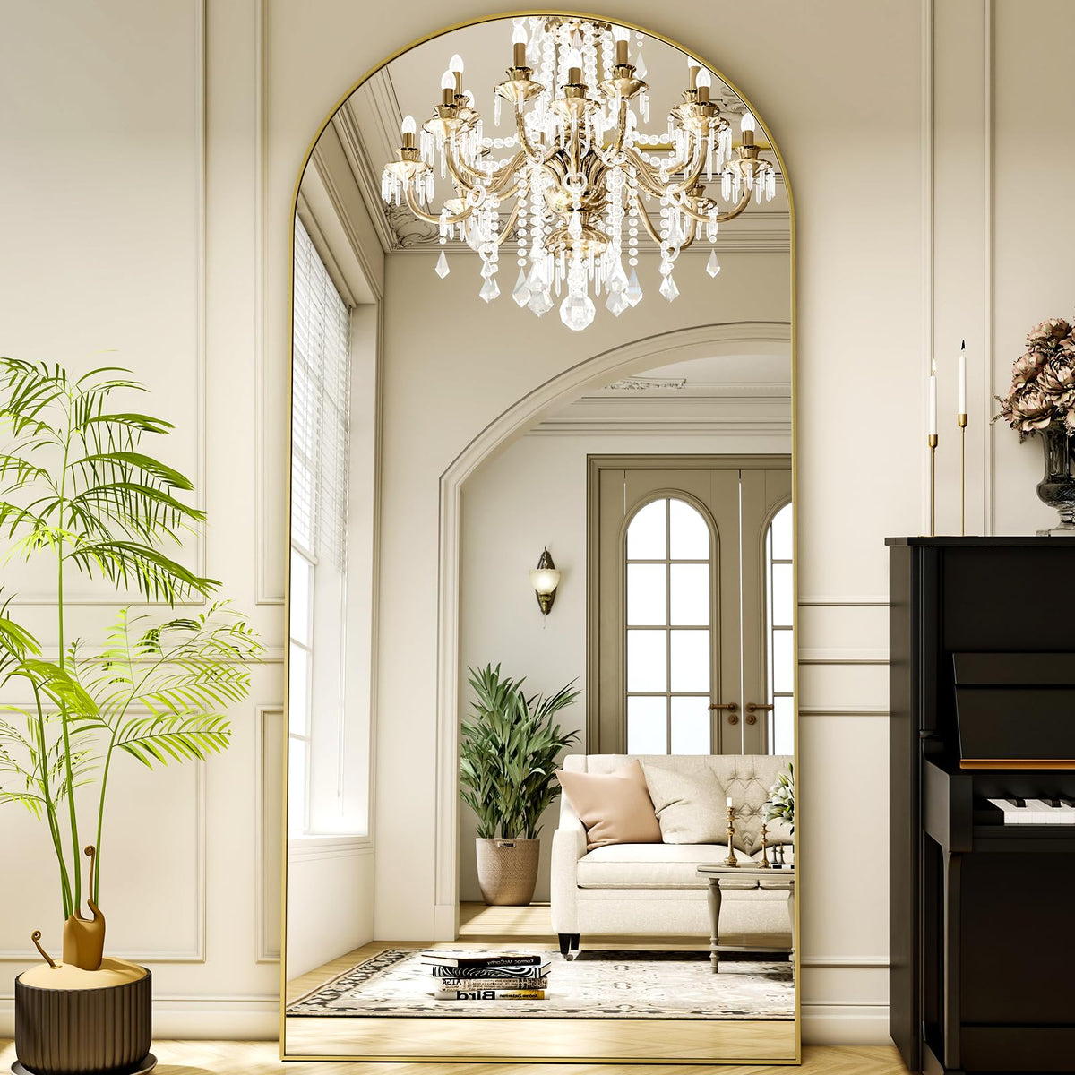 XRAMFY 24x68 Black Arched Full Length Mirror Floor Mirror with Metal Frame