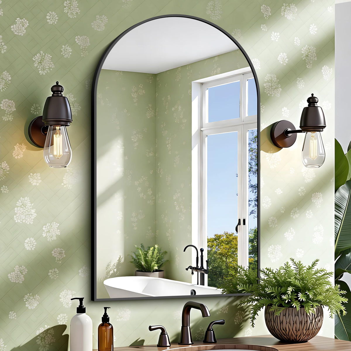 CIRCUMI Arched Wall Mirror, 36"x48" Black Arched Mirror for Bathroom
