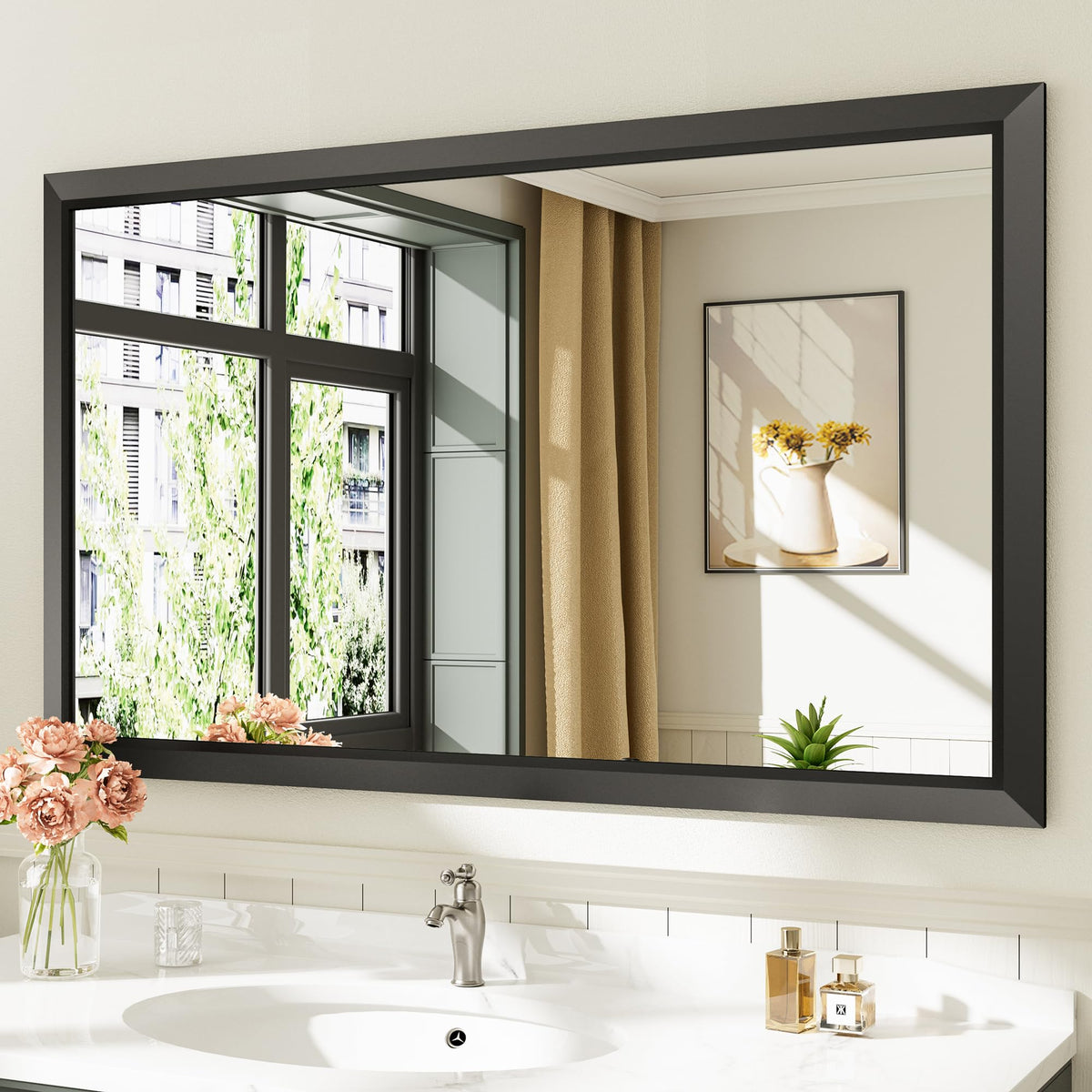 Briivue Black Metal Framed Bathroom Wall Mirror, 40x30 Inch