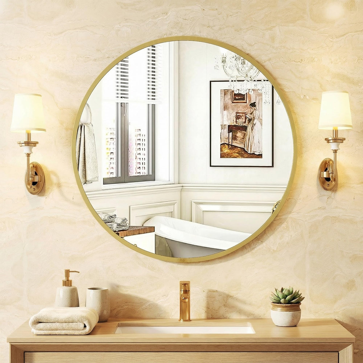 NEWBULIG 36 Inch Round Wall Mirror, Bathroom Mirrors for Over Sink